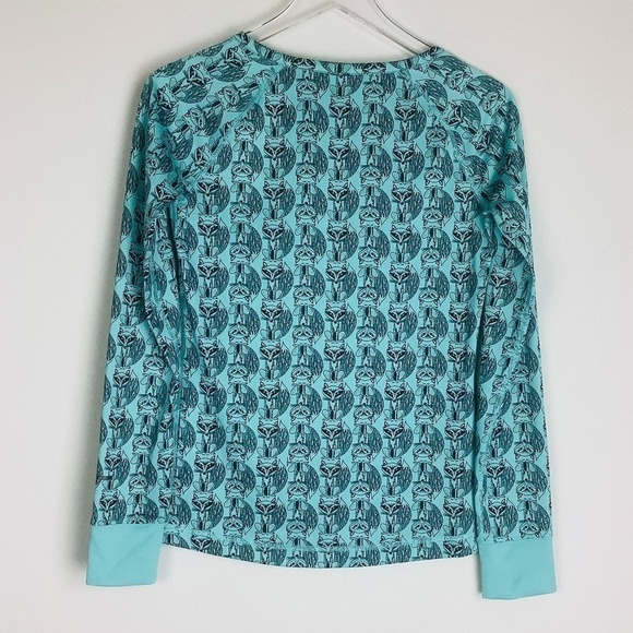 North Face Women's Base Layer Fox Print Long Sleeve Snap Button Teal Shi… - Picture 7 of 11